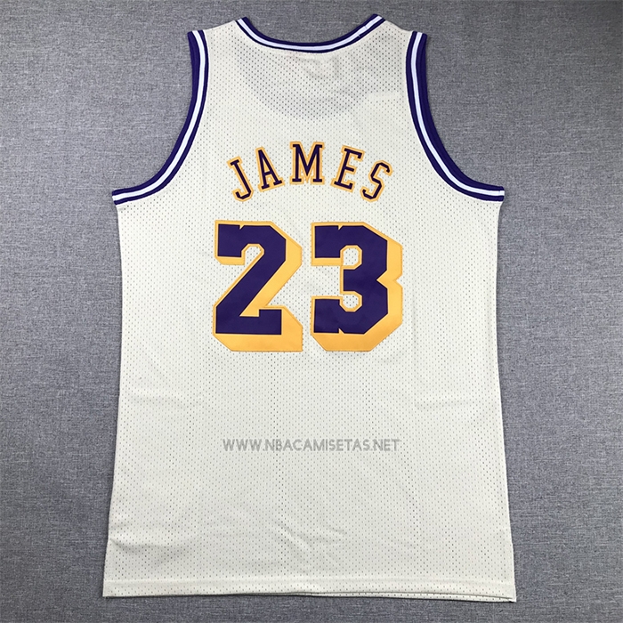 Camiseta Los Angeles Lakers Lebron James NO 23 Mitchell & Ness Chainstitch Crema